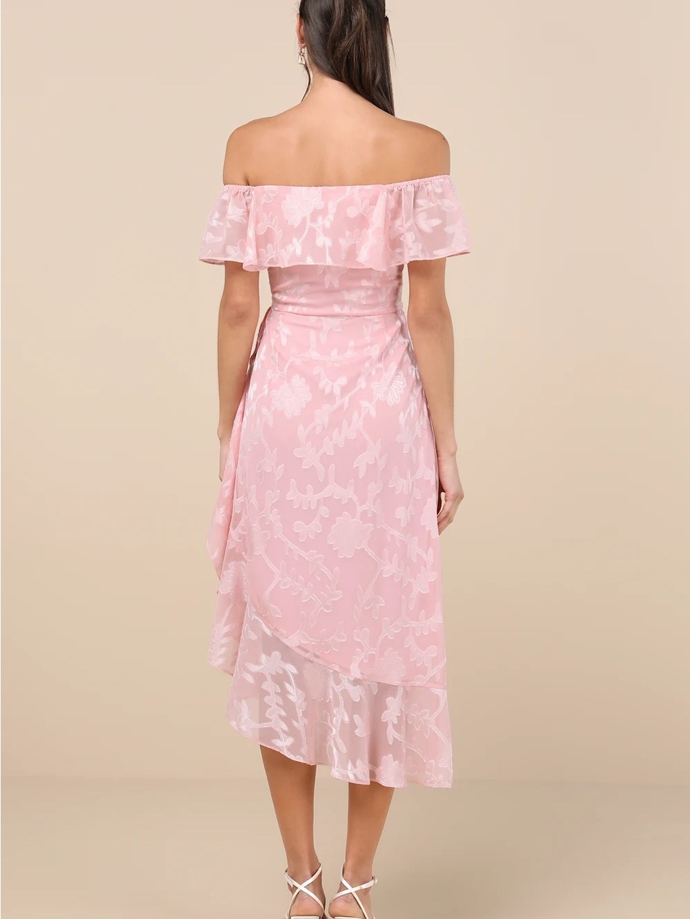 NWT Sz M Lulus Pretty Perfect Blush Burnout Floral Off-the-Shoulder Midi Dress - Picture 3 of 14